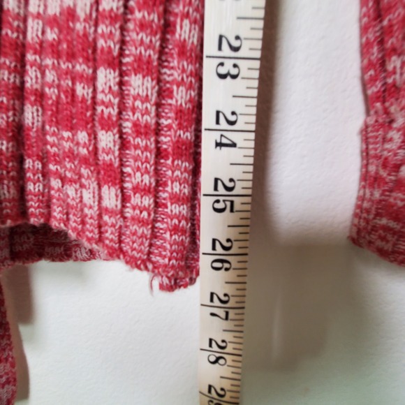 Vintage 1970s Cranberry Marled Knit Belted Cardigan Sweater Jacket with Pockets - Picture 3 of 15